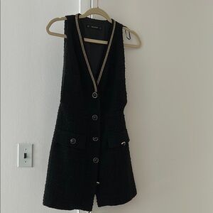 Zara Black Tweed Vest Dress with Gold Trim